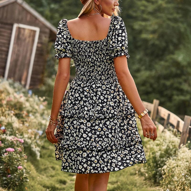 Romantic Dress Floral Long Sleeve Short Sleeve Cake