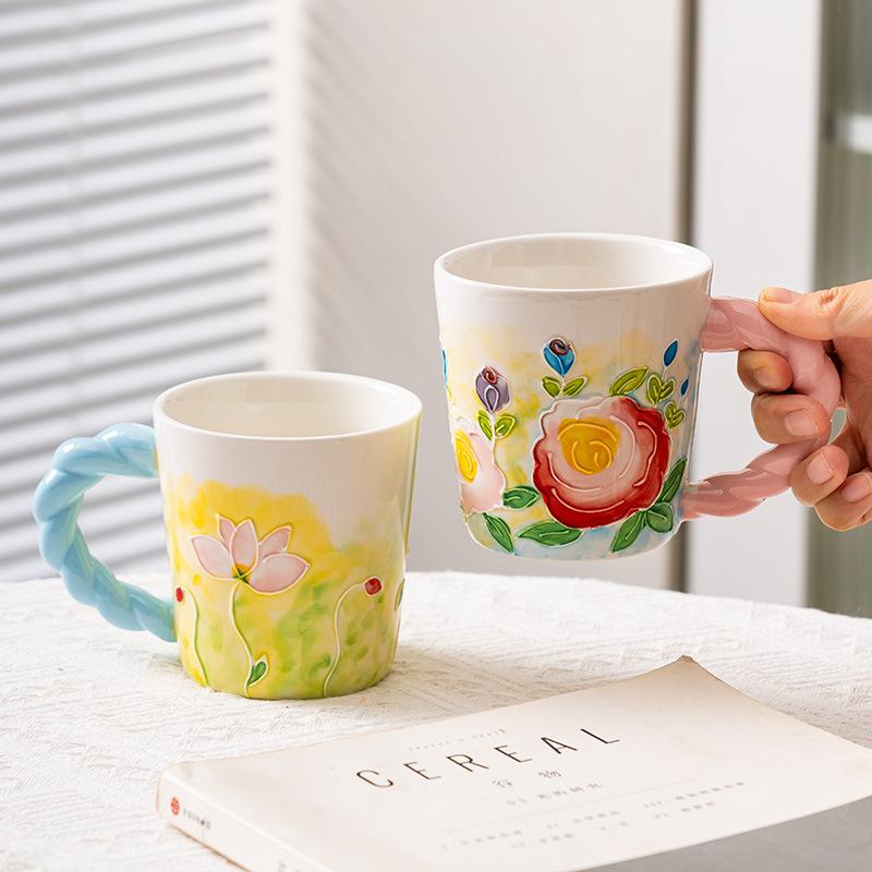 Cana decorativă din ceramică cu design unic cu flori pentru cafea și lapte