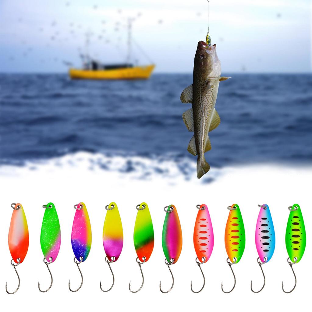 10Pcs Trout Fishing Spoon Lure Set Single Hook Trout Lures Sequin Baits Fishing Jig Spoon Lures Hard Metal Baits