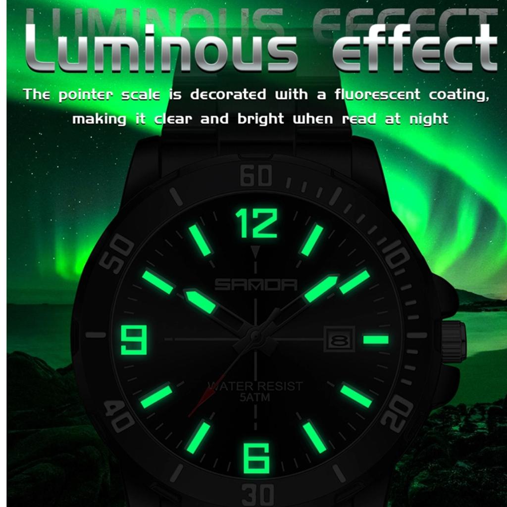 SANDA Neue Luxus-Herren-Quarzuhr mit großem Zifferblatt, Nachtlicht, wasserdicht, Kalender, Business-Herren-Quarzuhr