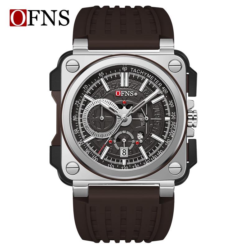 Oufannishi Bestseller Quartz Men s Square Chronograph Wristwatch with Three Dials and Multifunctional Calendar.