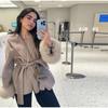 VAYLA Chic Lapel Plush Coat With Belt Women Vintage Solid Faux Fur Sleeve Tweed Open Coats Female Autumn Casual Street Outwear