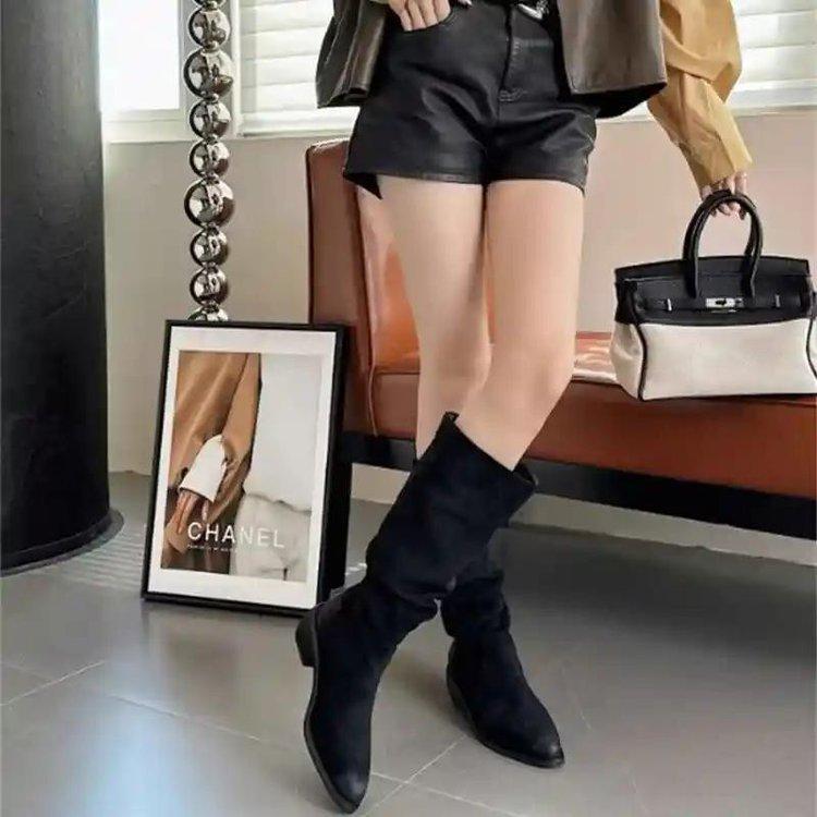 Korean version of retro long boots stacking boots thick heel high boots tall knight boots thin boots medium heel pointed cowboy boots