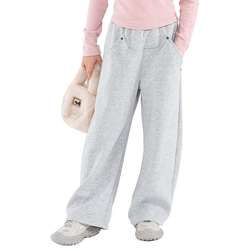 Girls' Sports Pants, Spring and Autumn Children's Clothing, Loose Wide-Leg Pants for Kids, Casual Solid Color Mid-Waist Pants for Older Children