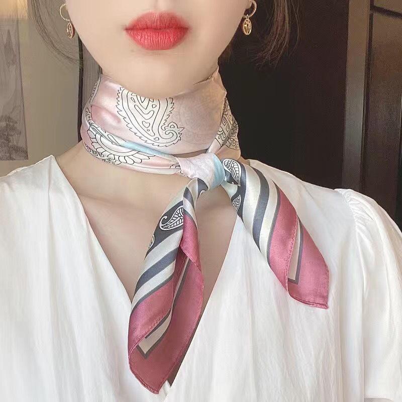 Korean Ins-inspired Small Square Scarf for Women: Necktie Neck Care Summer Sun Protection Versatile As Small Silk Scarf Shawl & Scarf