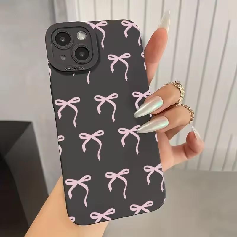 Hülle Für iPhone 16 15 14 Pro Max 13 12 11 Rosa Schleifen-Print Handyhülle Für iPhone XS Max X XR 7 8 16 Plus SE 2022 Silikon Fundas