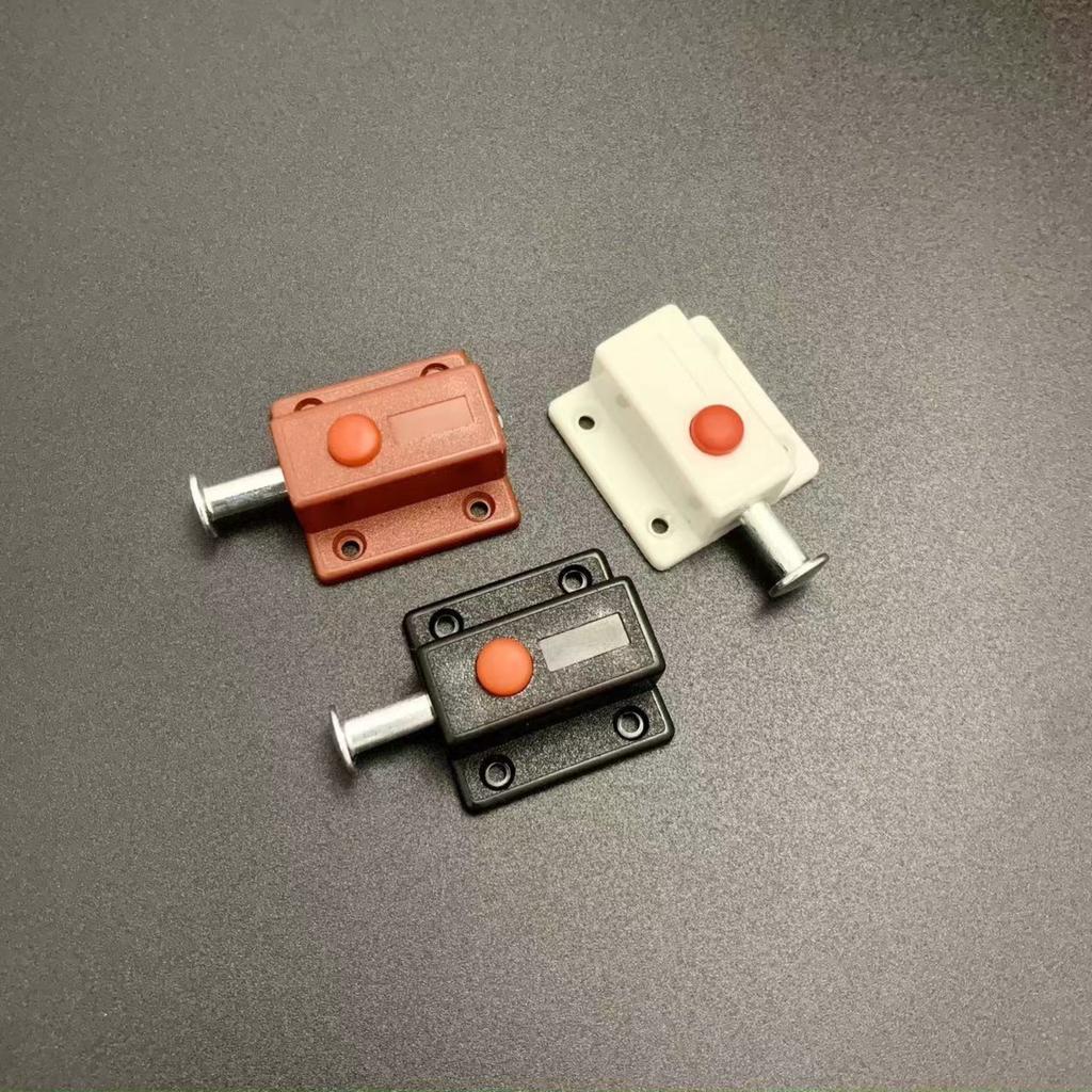 Automatic Plastic Button Spring Bolt 2pcs Window Door Latch Wood Door Catch Lock Fastener Hardware with Metal Pin for Home Use
