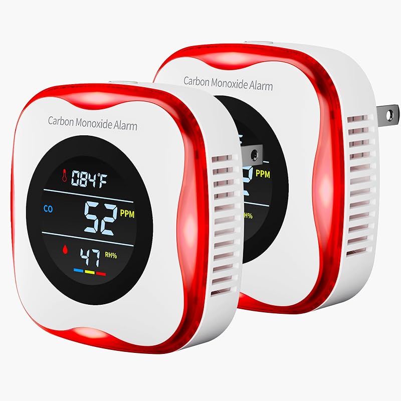 Carbon Monoxide Detectors Plug In, 3-in-1 Carbon Monoxide Monitor with Temperature & Humidity Display, Compact CO Alarm for Home, RV & Travel Safety