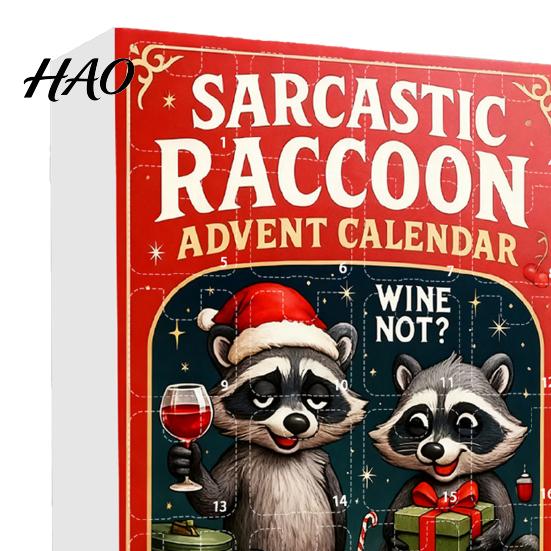 Holiday Countdown Gift Box Raccoon Advent Calendar, 24 Days 2D Acrylic Ornament Decorative Figures Collectible Cute Pendents for Home, Tree,