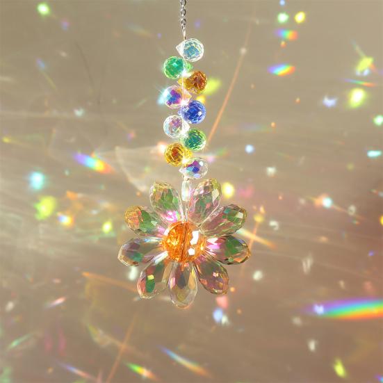 Glass Flower Suncatcher Hanging Decoration Indoor Outdoor Garden Car Rearview Mirror Rainbow Maker Floral Hanging Ornament