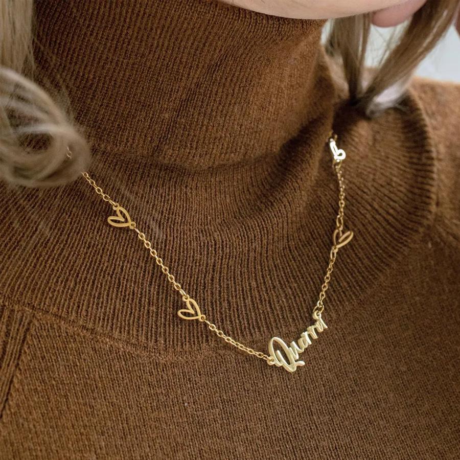 Atoztide Custom Name Necklace for Women with Heart Stainless Steel Jewelry Nameplate Choker Chain Personalized Birthday Gifts
