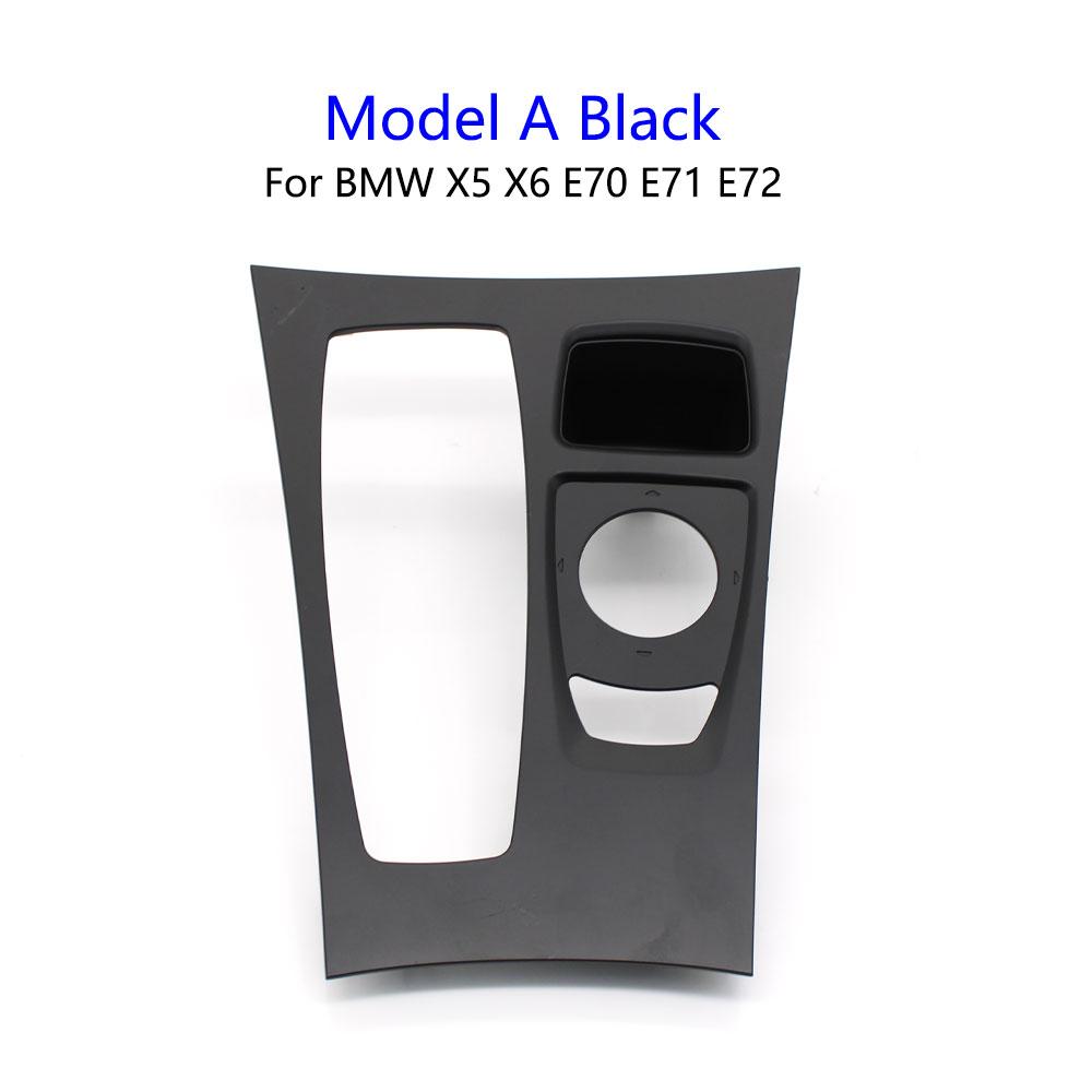 LHD Car Carbon Fiber Black Interior Center Console Gear Shifter Trim Cover Panel For BMW X5 X6 E70 E71 E72 2007-2009 51166954947 Model A Black