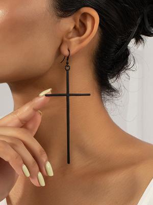 1Pair Big Cross Drop Earrings Minimalist Large Cross Pendant Dangle Earrings Hip-Hop Punk Style Statement Jewelry Gift for Women Men Wear