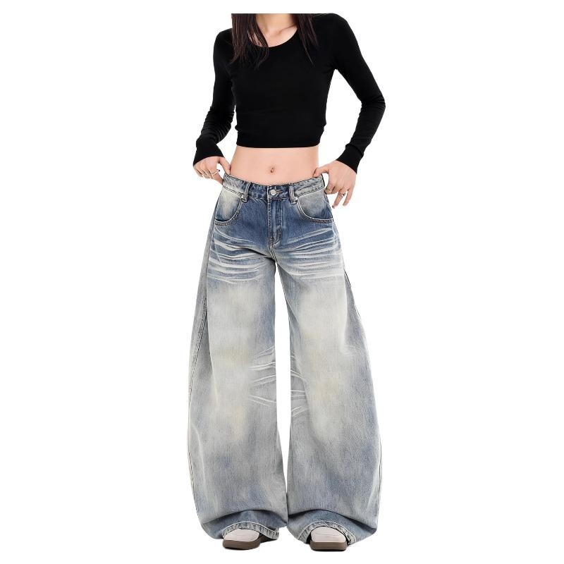 Winter Thickened Fleece Jeans Women's Retro Wide Leg Scimitar Jeans Women's