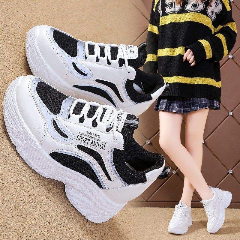 Inner Heightening Dad Shoes Women's Spring and Autumn Casual Versatile Breathable Mesh Heightening Sports White Shoes Lightweight Non-slip Bottom