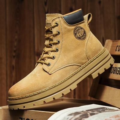 Bottines Martin montantes en cuir jaune tendance pour hommes et couples, doublées en velours, parfaites pour l'automne et l'hiver.