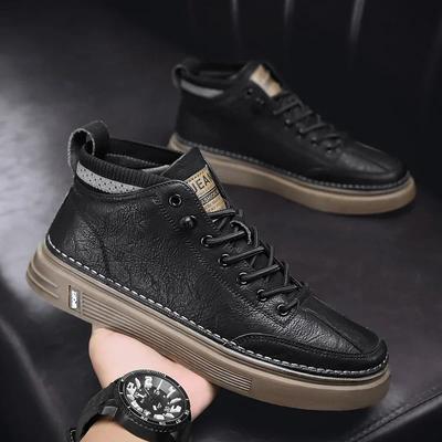 Modetrend Herren Freizeitschuhe aus Leder für Herren High-Top Schwarz Lässige Herren-Sneaker Plateau Stiefeletten Tênis Masculino 2025