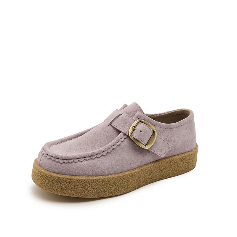 Fashion Women Loafer Shoes Genuine Leather 2025 Autumn New Suede Platform Kangaroo Shoes Women Wedges Belt Buckle Slip-on Shoes Women