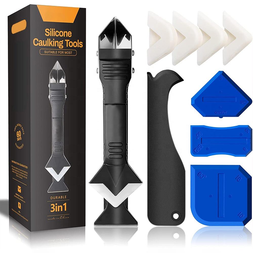 Hot Sale 3 in 1 Silicone Sealant Replace & Removal Tool Caulking Tool Kit with 4 Pcs of Sealant Tool (Black,Assembly Tools) чёрный
