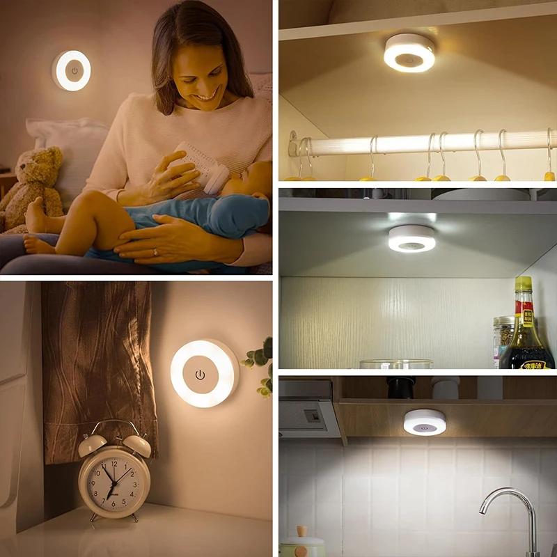 LED Touch Sensor Night Light 3Color Dimming USB Rechargeable Wall Lamp for Living Room Aisle Bedroom