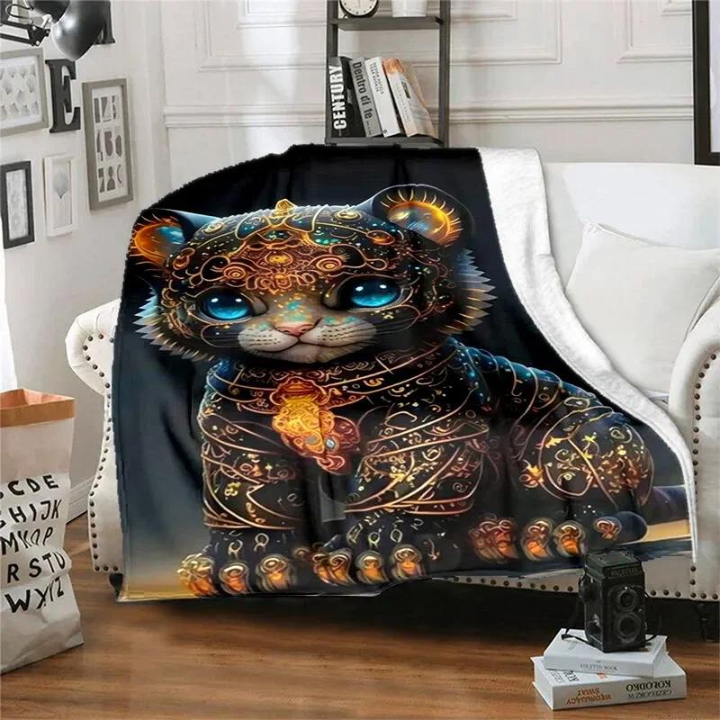 Creative Dreamy Cat Digital-printed Polyester Bedroom Velvet Flannel Cover Blanket Fleece Soft Sofa Cover Blankets for Beds