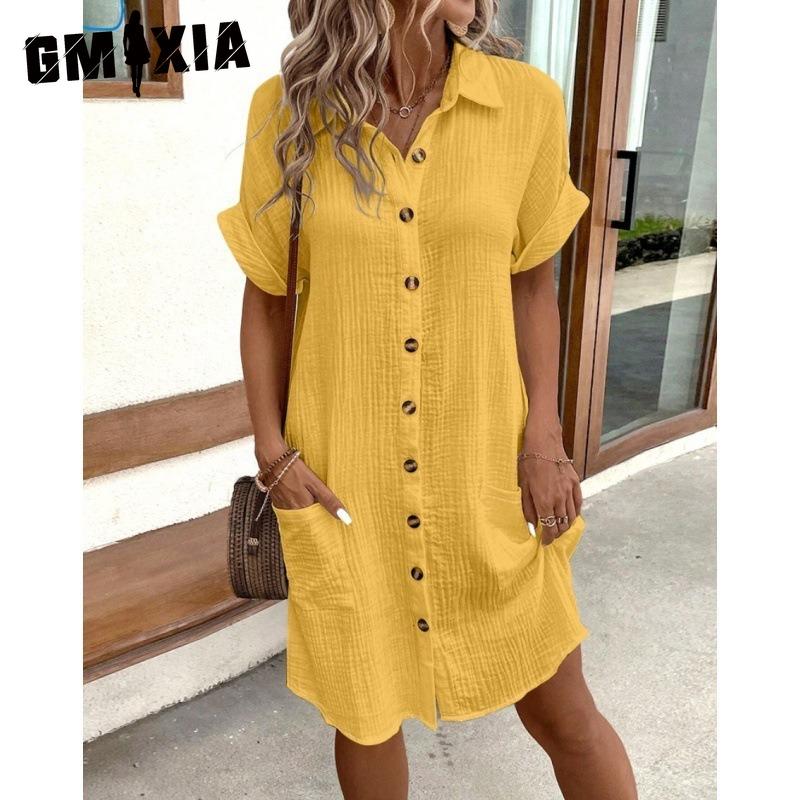 

GMXIA Женские модные летние и весенние повседневные платья с короткими рукавами и воротником-поло XXXL жёлтый