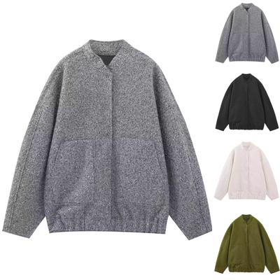 Women's Solid Color Fashionable Short Sleeved  Woolen Jacket Jacket