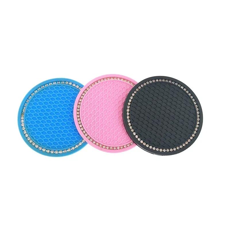 Non-slip Car Water Cup Pad Diamond Rhinestone Rubber Mat for Bottle Holder Coaster Auto Interior Anti-skid Cup Holders 7cm