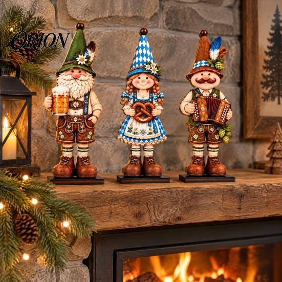 German Heritage Home Decor 3Pcs/Set Oktoberfest Table Centerpieces, 2D Bavarian Costume Figure Ornaments, Pretzel Beer Unique Holiday Keepsake