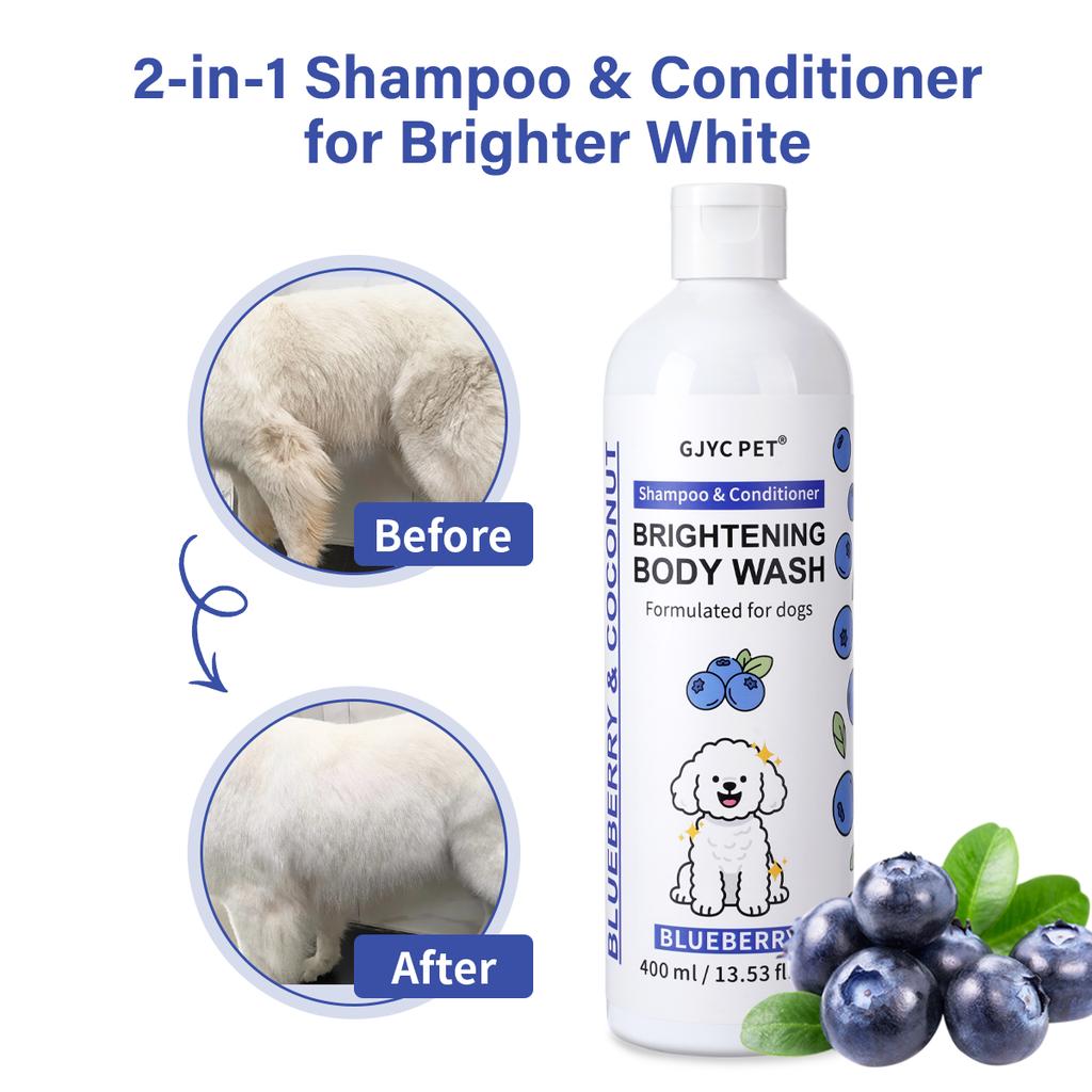 Shampoo Sbiancante Professionale per Cani Formula Illuminante al Mirtillo Migliora la Lucentezza Morbidezza del Pelo Cura per la Toelettatura degli Animali