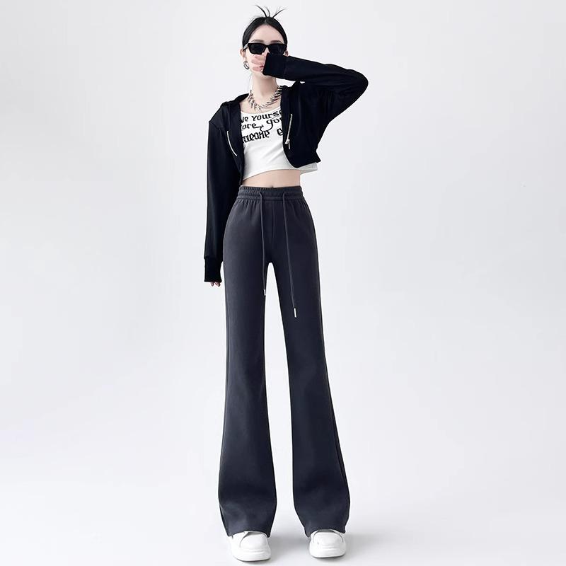 

Petite High-Waisted Dark Gray Micro-Flared Pants for Spring and Autumn - Slimming Casual Sportswear L (106-115 lbs)