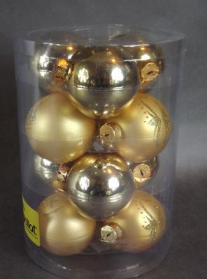 Set of 12 Golden Glass Baubles with a Diameter of 6 Cm In a PVC Box