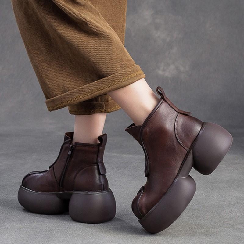 GKTINOO Women's Thick Soled Ankle Boots Genuine Leather 2025 New Winter Round Toe Handmade Retro Platform Shoes