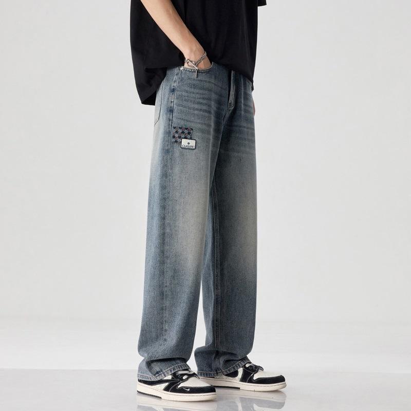 Jean Droit Homme Été Nouveau Américain Rétro High Street Grande Taille Ample Jambe Large