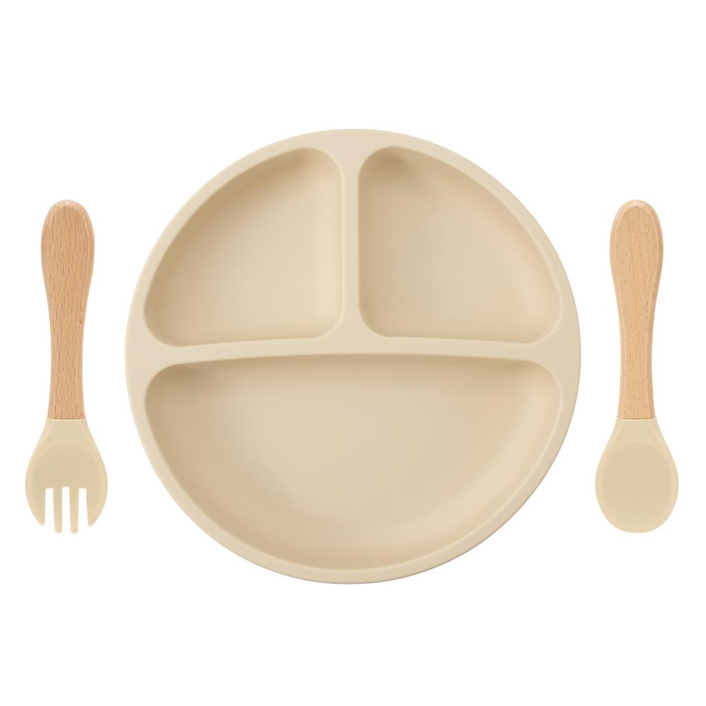 Color Kids 3PCS Children Feeding Tableware Set BPA Free Silicone Dishes Plate With Spoon Fork Training Baby Dinnerware Utensils