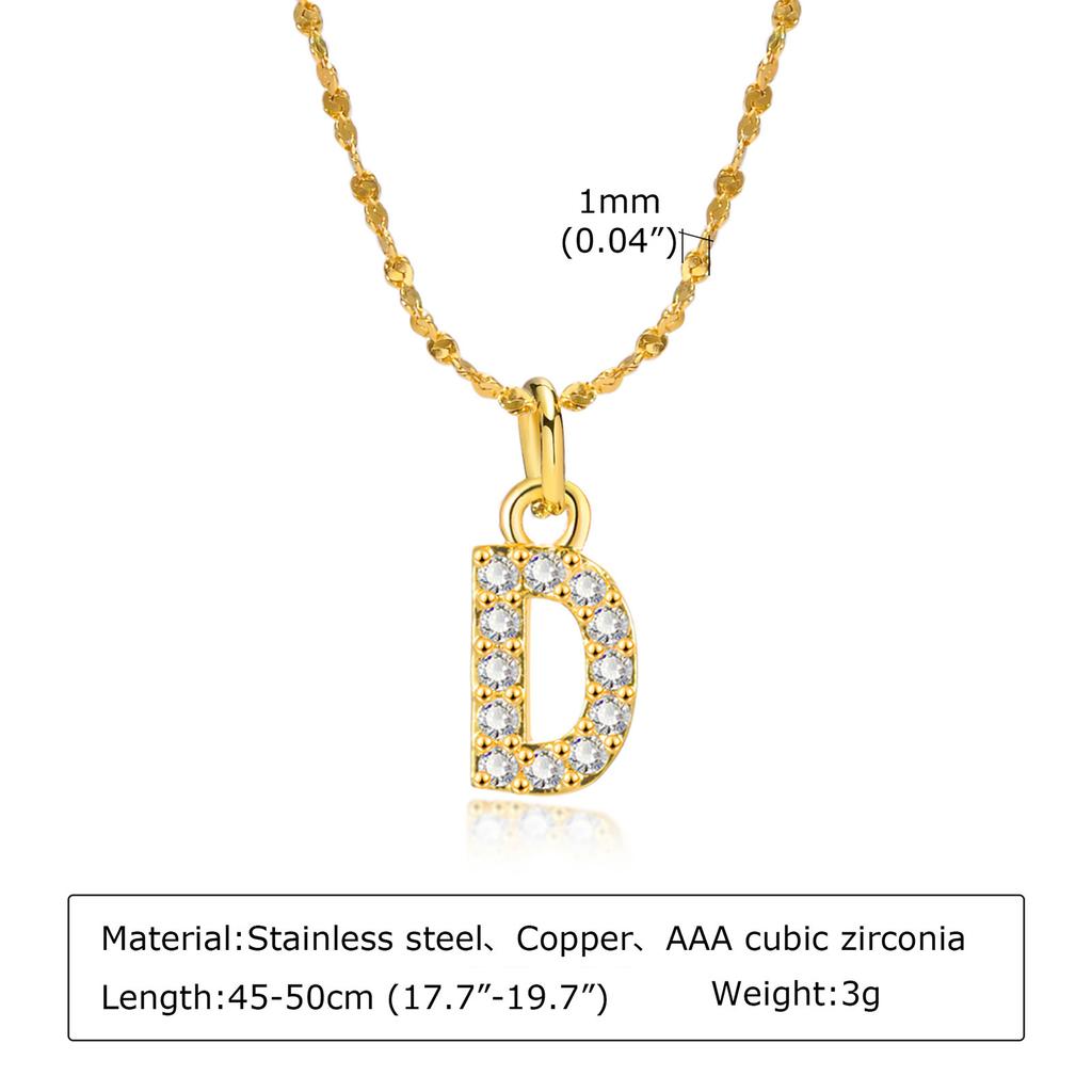 A-Z Initial 26 Letters AAA Cubic Zirconia Pendants Necklace For Women, Stainless Steel Dainty Charm Necklaces Fashion Jewelry