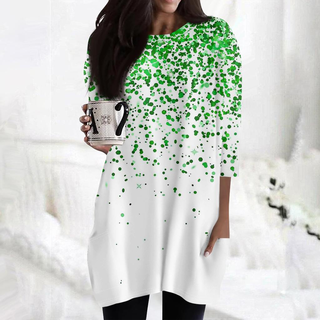 Women's  Casual 3/4 Sleeve Shirts Fashion St Patrick's Print Tunic Tops With Pockets
