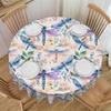 Round Magical Dragonfly Garden  Tablecloth Waterproof Oil-Proof Table Covers 60 Inch Colorful  Table Cloth