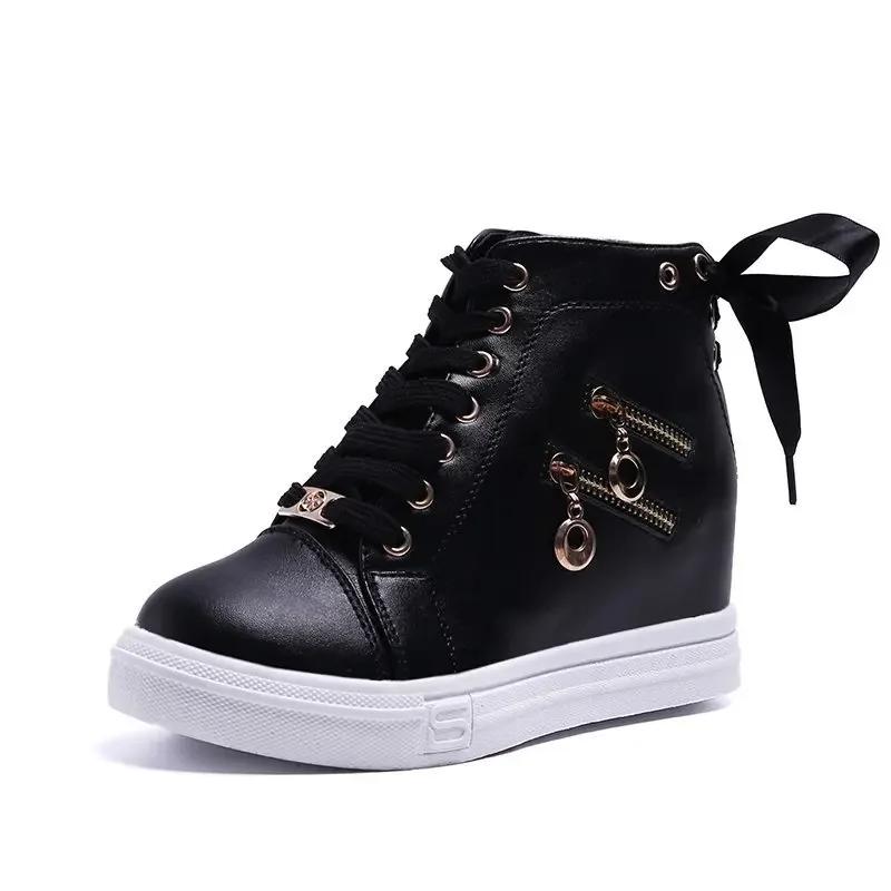 Fashion Women's Sneakers with Platform Wedge Heels Shoes for Woman Leather Casual Shoes White High Top Sneaker Lady Vulcanized Shoes