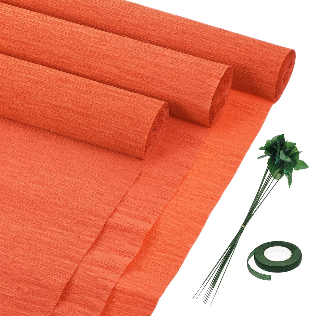 6pcs Crepe Paper Roll with Floral Stem Wire and Green Floral Tapes for Wedding Ceremony Various Large Festivals Decoration