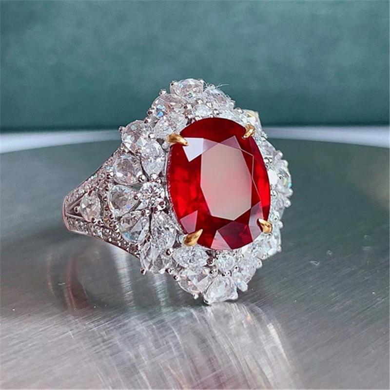 Sace Gems Bague classique en alliage de cuivre et Zircon rouge pour dames, bijoux de mariage, promesses, cadeaux de fête
