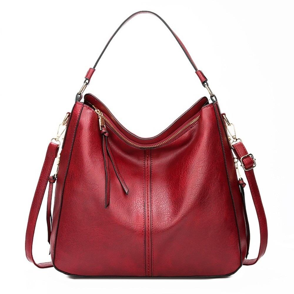 PU Leather PU Leather Handbags Large Capacity Casual Style Leather Shoulder Bag Simple Design Shoulder Strap красный