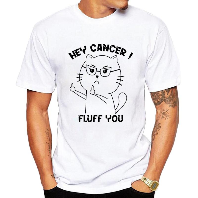 Hey Cancer FLUFF U Men's T-Shirts T-Shirts,Cat Middle Finger Shirt,Funny Awareness women men T-Shirts,summer fashion Clothing