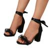 Summer new lace one-word buckle sandals women's heel open-toed fashion temperament high heels daily women's