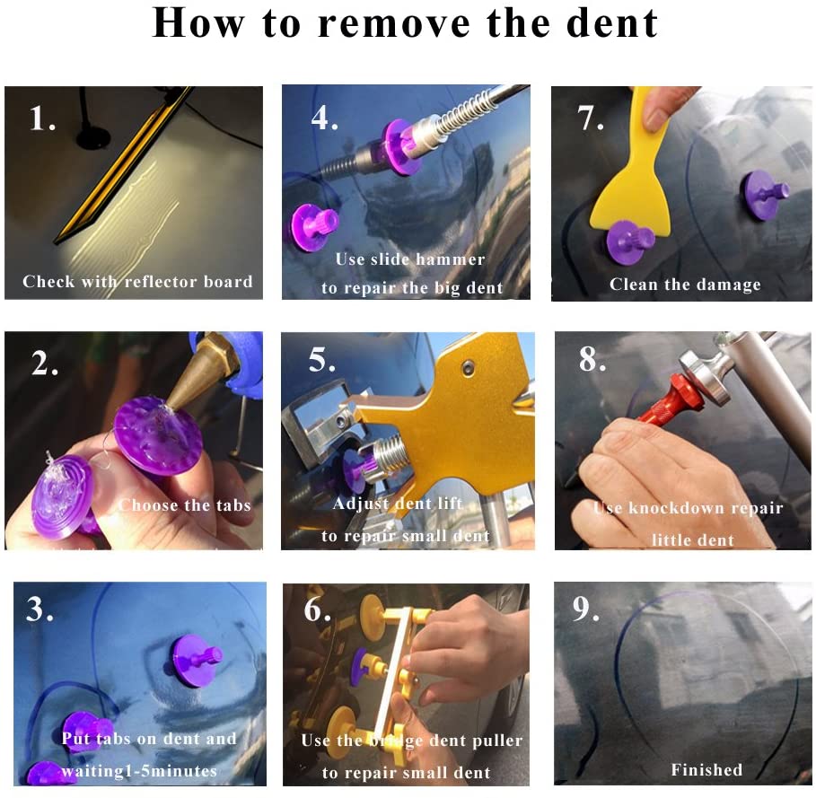 Diy Paintless Dent Repair Kit Gliston Dent Puller Tools Slide Hammer For Car Hail Damage Dent Ding Remover