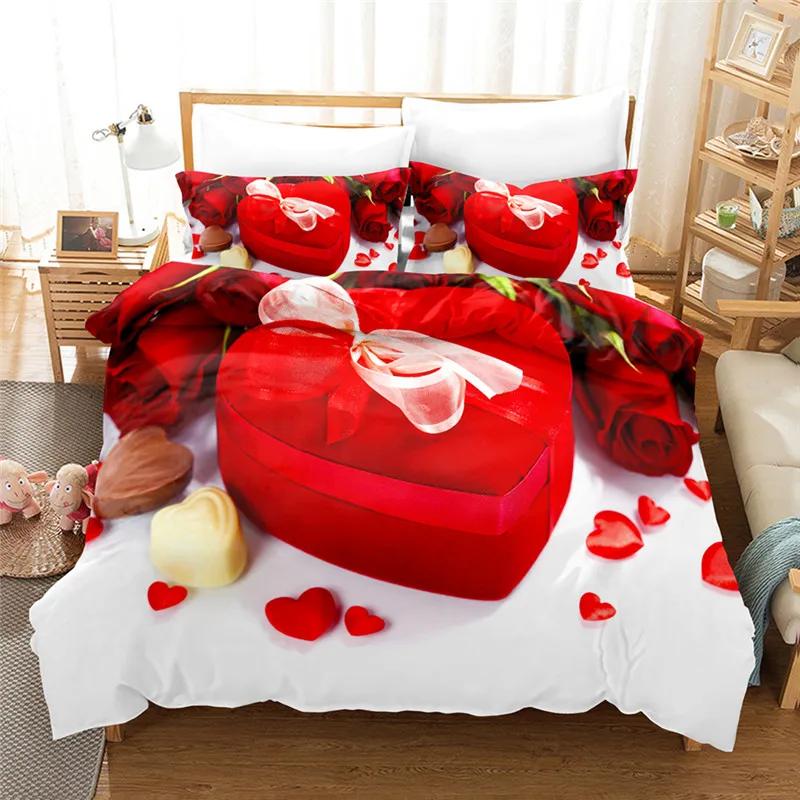 3D Red Rose Bedclothes Duvet Cover Bed Sets For Double Marriage Wedding Bedroom Bedding Set King Valentine's Day Quilt Cover Set