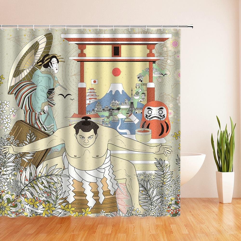 Japanse Douchegordijn 3D Inkttekening Badkamer Gordijn Waterdicht Met Haken 180*240Cm Douchegordijn Polyester Stof