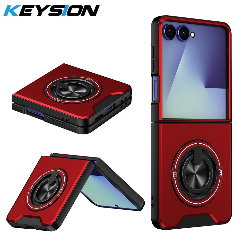 KEYSION Magnetic Phone Case for Samsung Z Flip 8 7 FE 6 5 Silicone+PC 360°Ring Stand Shockproof Cover for Galaxy Z Flip 5 6 7 8