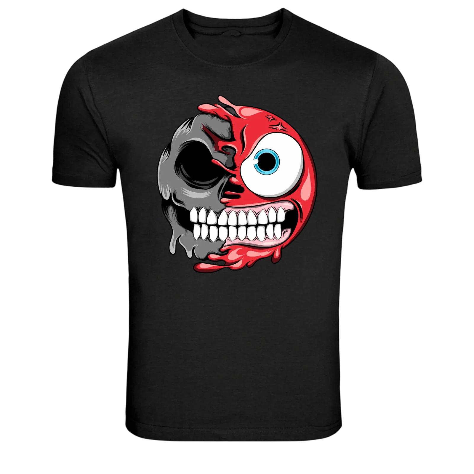 Half Skull Angry Red Devil Emoji Horror Graphic T-Shirt L