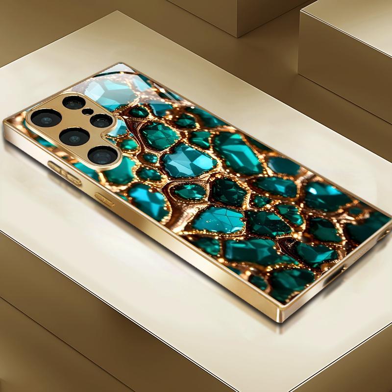 

Emerald pattern electroplated glass phone case suitable for Samsung Galaxy S26 S25 S24 S22 S21 S20 FE/Ultra/Plus anti fall Galaxy S22 plus 5G
